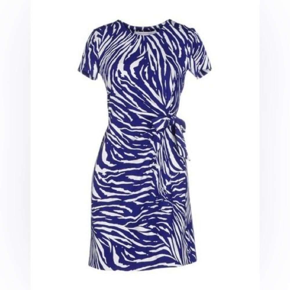 Diane Von Furstenberg Zebra Animal Print Soft Stretch Faux Wrap Mini Dress Navy